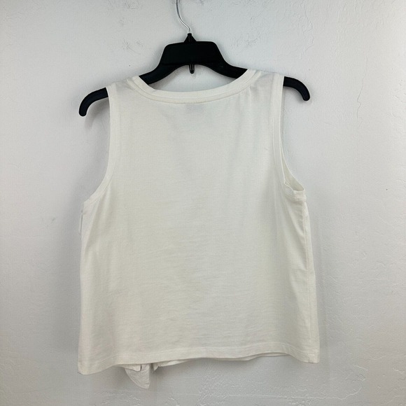 Kinly Tank Top Womens Medium White Cotton Floral‎ Ruffle Round Neck - Picture 2 of 10